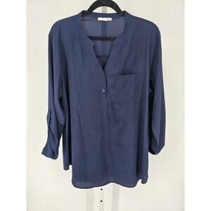 Messic Women's Blue Long Sleeve Crew Neck 1/2 Button Single Pocket Top Size XL
